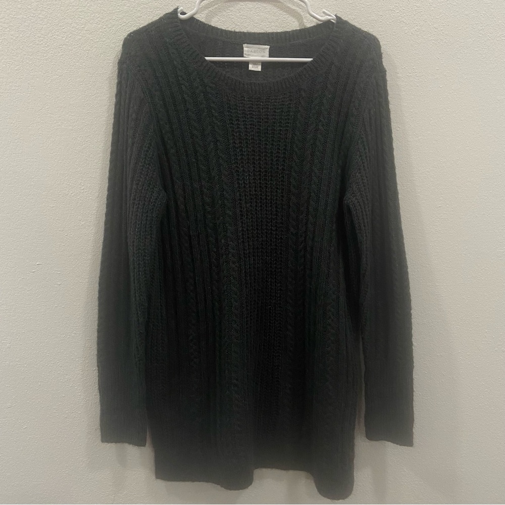 Caslon Gray Knitted Mohair Wool Blend Long‎ Sleeve Sweater Size M Elbow Patch
